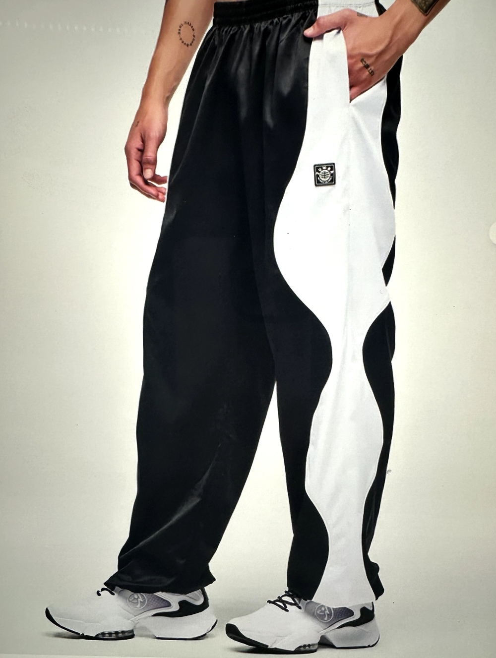 Athletic Wide-Leg Track Pants - Black/White - Picture 3 of 5
